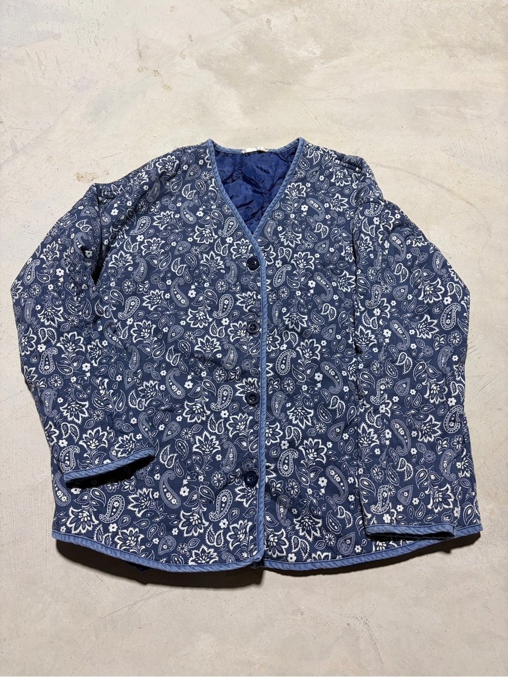 Easel Blue Paisley Quilted blue button Jacket large